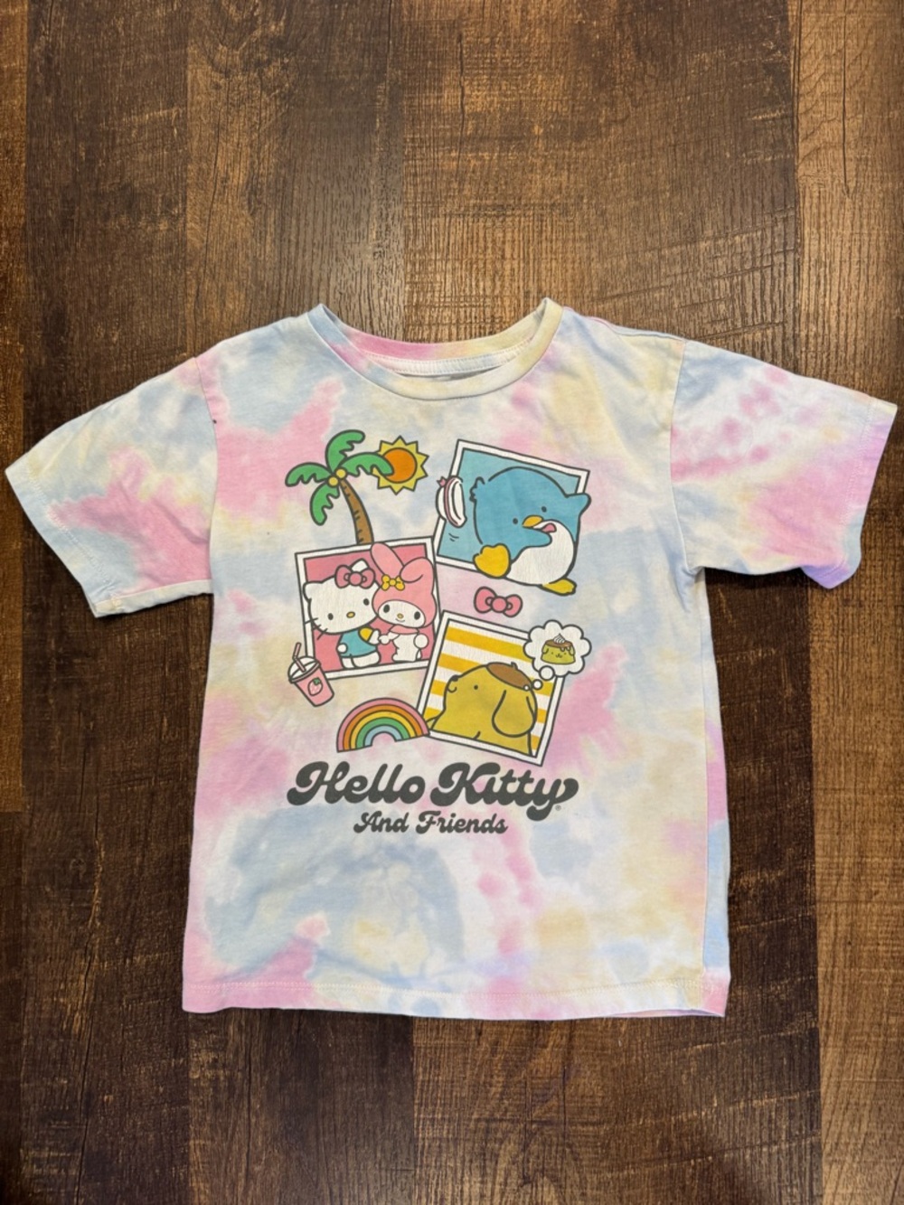 Pastel Tie-Dye Hello Kitty Graphic Tee - Pink, Blue, Yellow